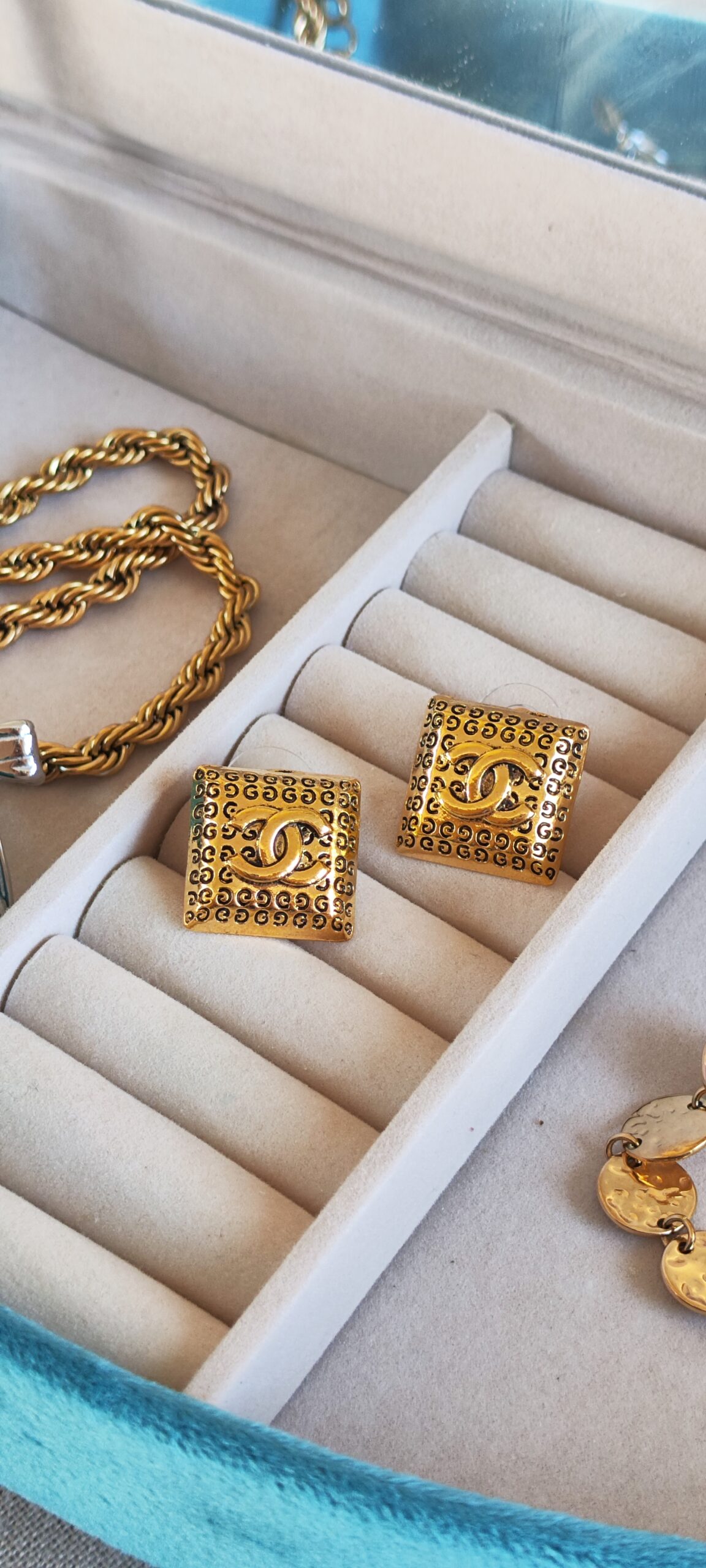 "channel" cube earrings